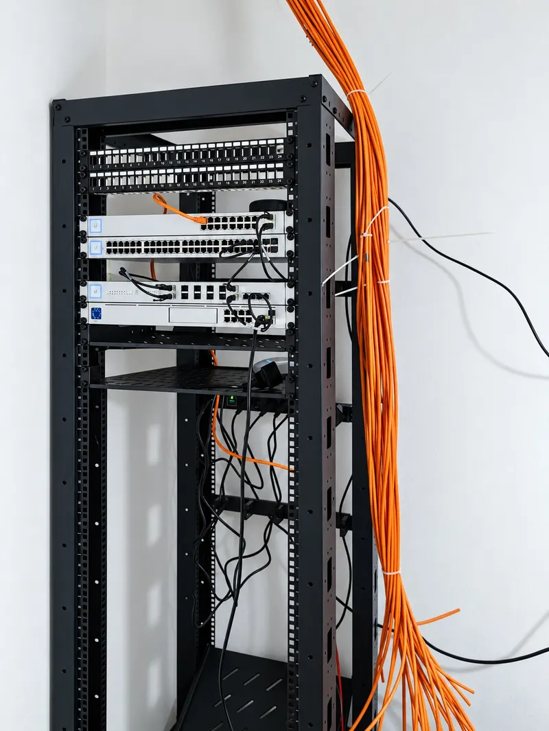 UniFi-Rack mit Netzwerkverkabelung